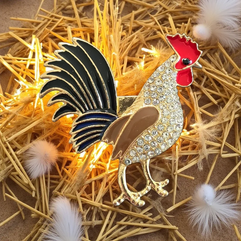 Rhinestone Gold Rooster Brooch | Available In Four‎ Different Colors